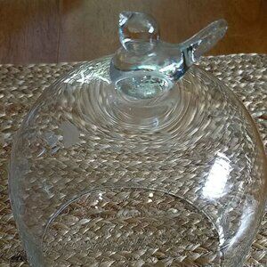 Rare Vintage Princess House Crystal Glass Dome Cloche With Bird